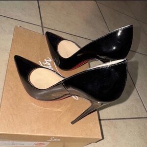 Christian Louboutin Patent Black Red Stiletto Pumps Pointed Toe Size 37 Women